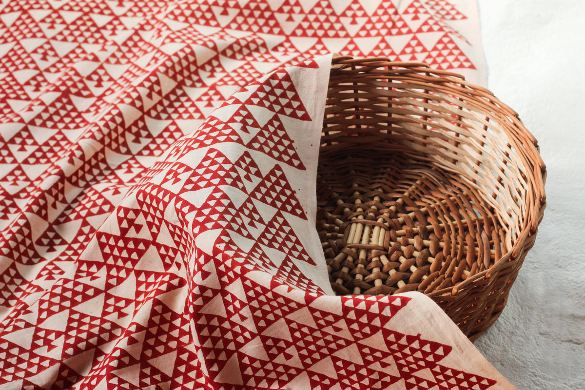 Fabric -Maroon Triangle Bagru Base