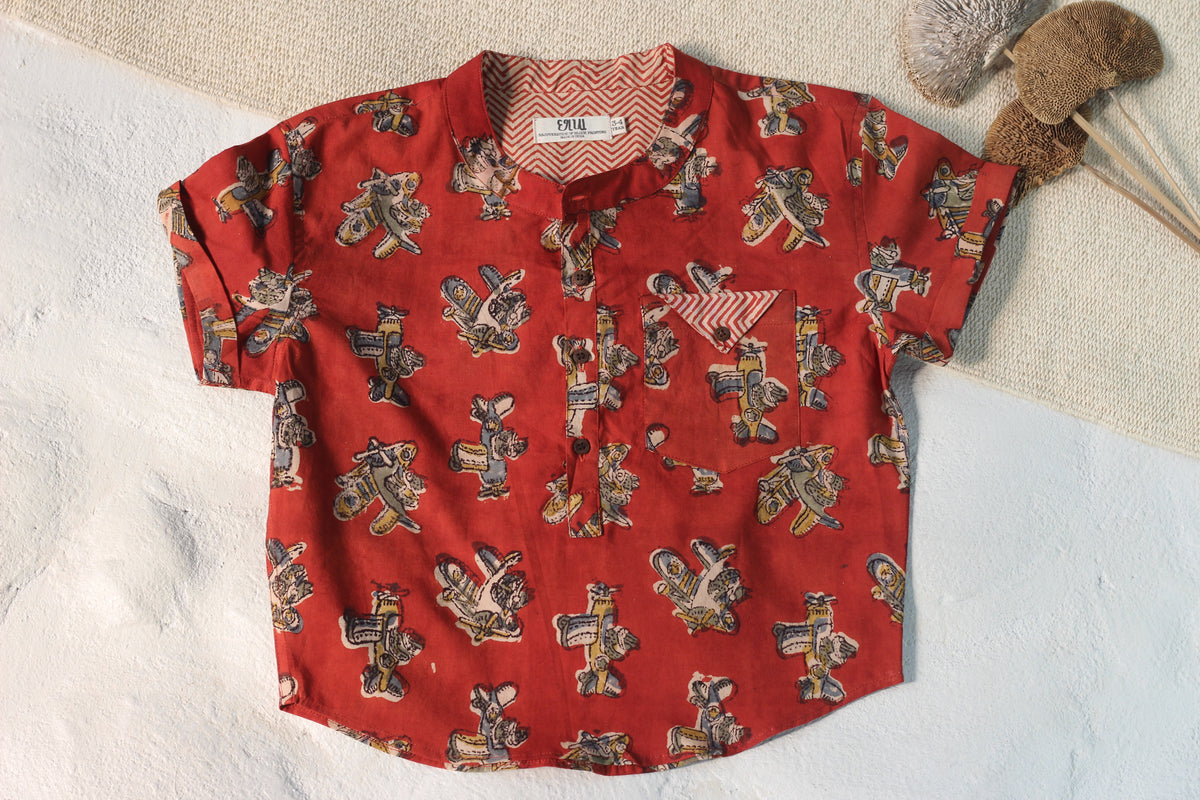 Bagru Maroon Plane Shirt