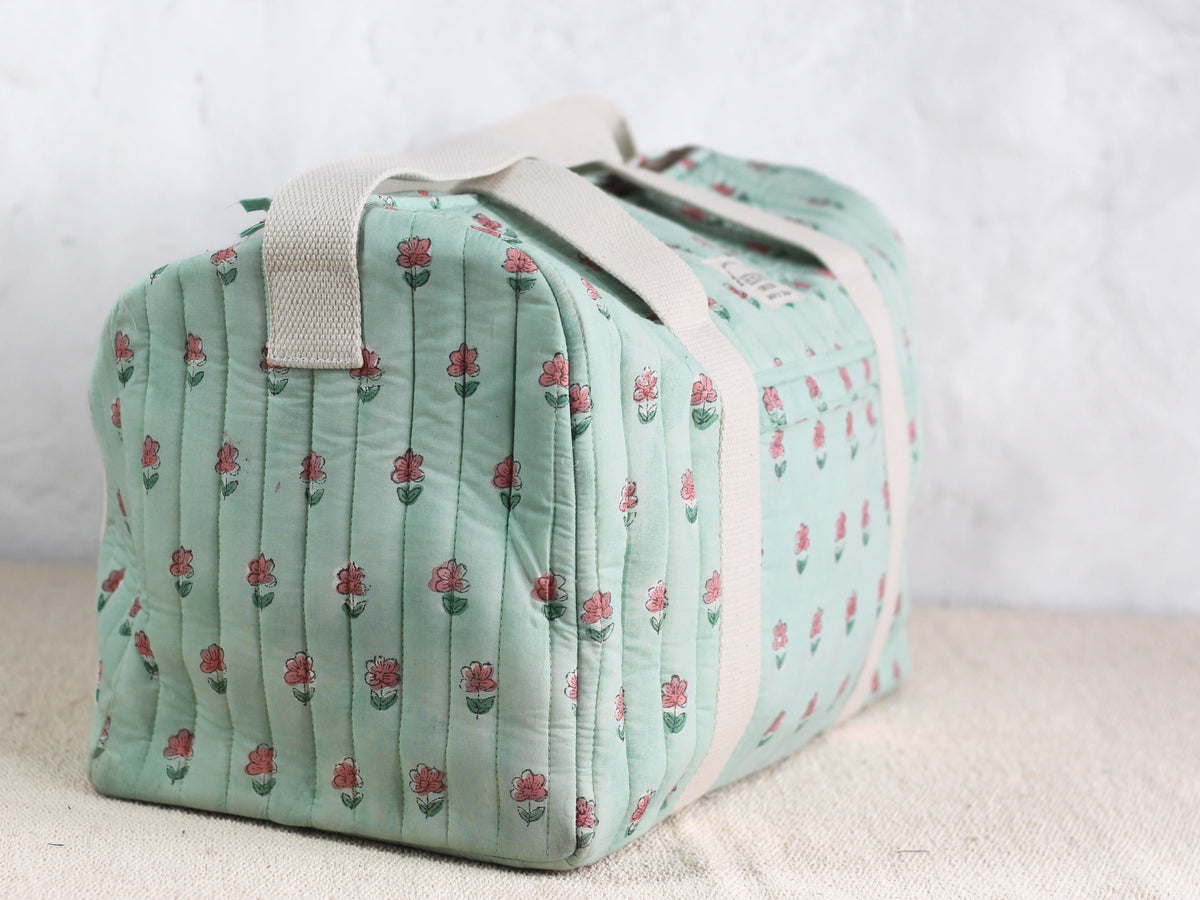 Mint Gulab butti Duffle Bag