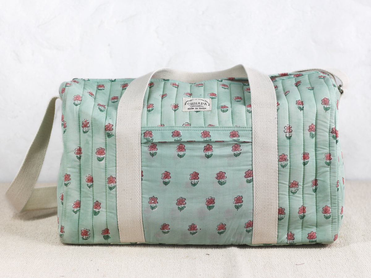 Mint Gulab butti Duffle Bag