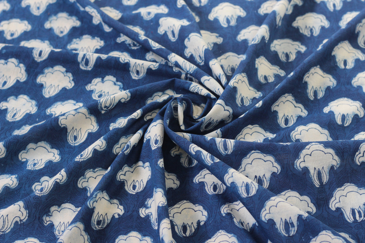 Fabric -Indigo Flower Butti