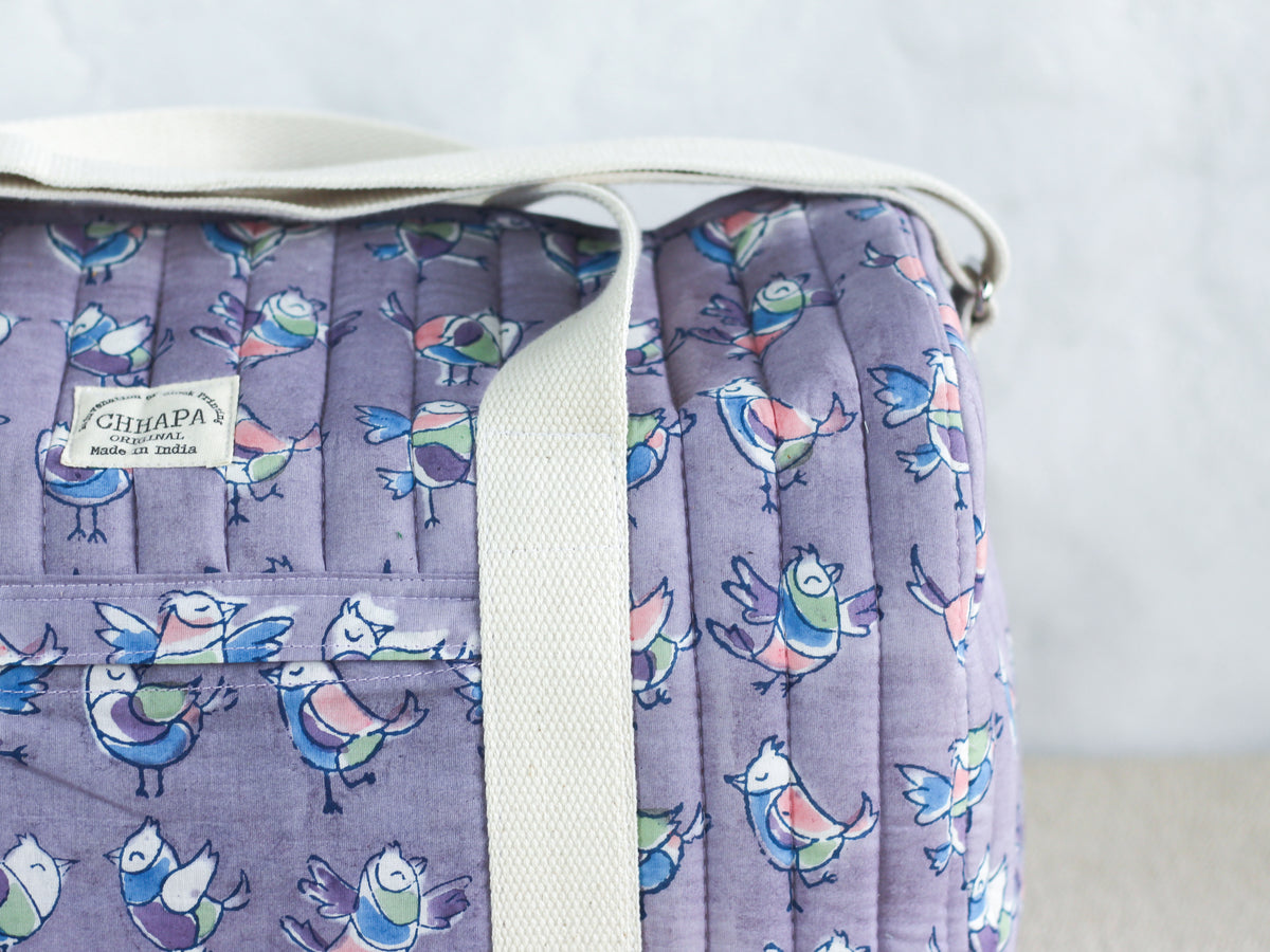 Purple birdie Duffle Bag