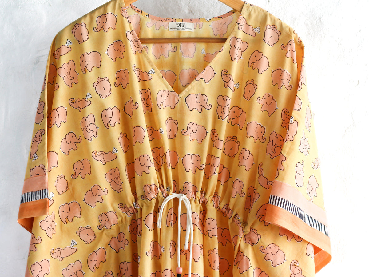 Kaftan- Elephants in Orange Yellow