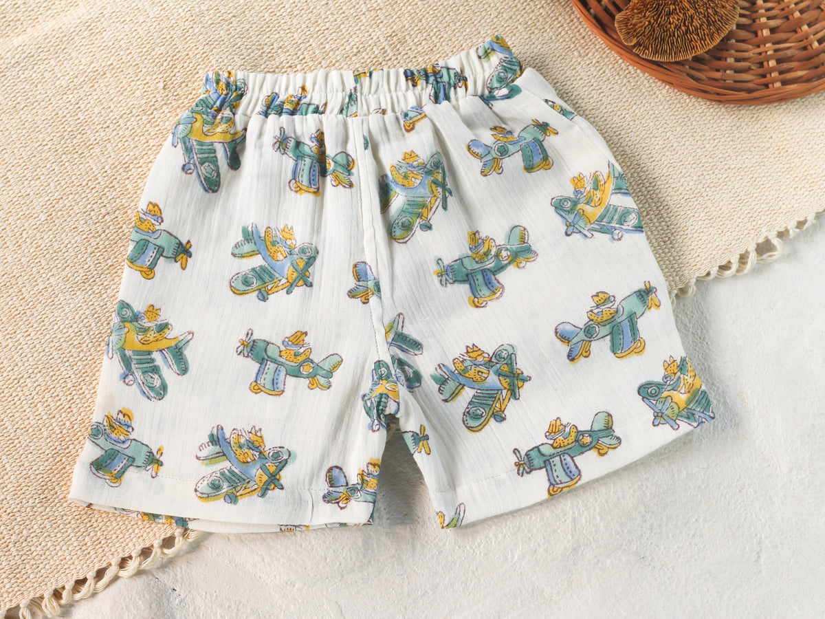 KIDS PLANE MUSLIN SHIRT & SHORT SET