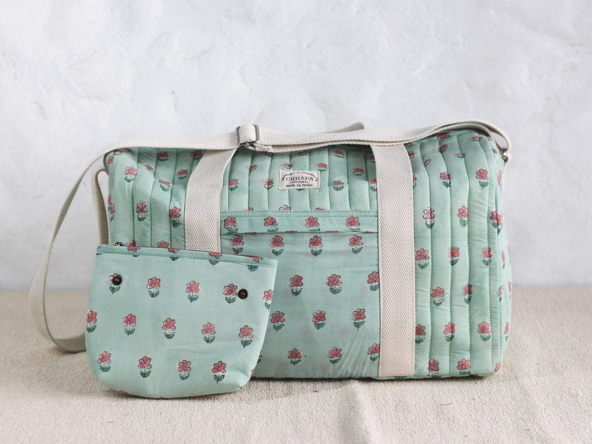 Mint Gulab butti Duffle Bag