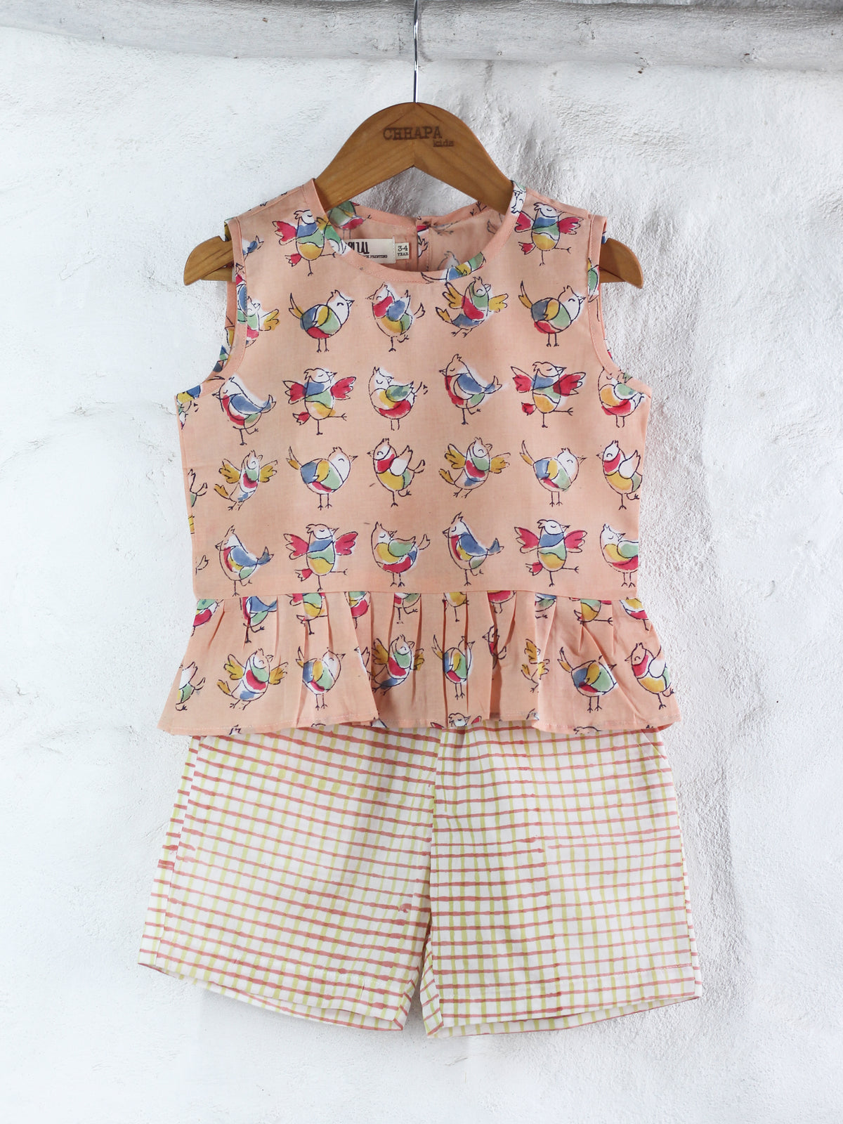 PEACH BIRDS TOP & SHORTS SET