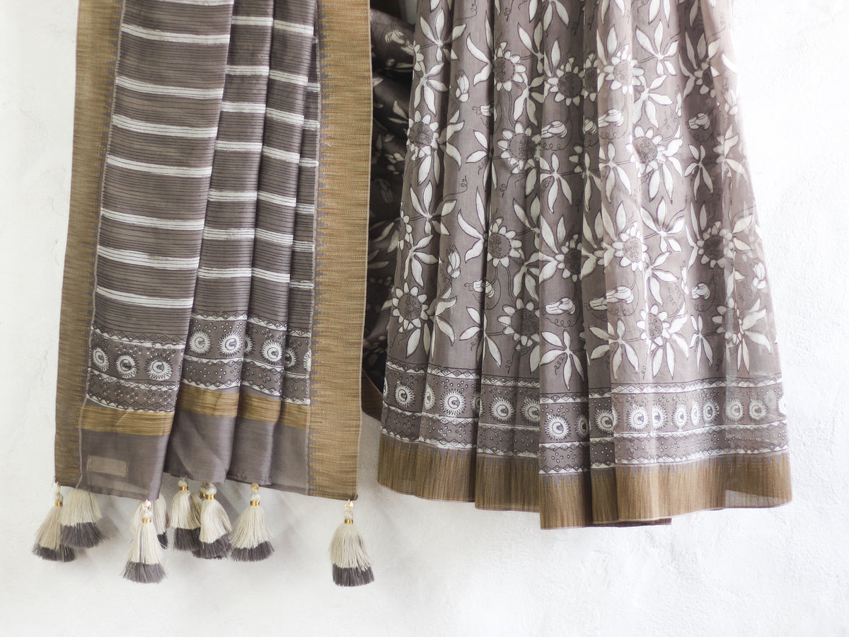 Krishna Jaal in Gray - Chanderi Saree