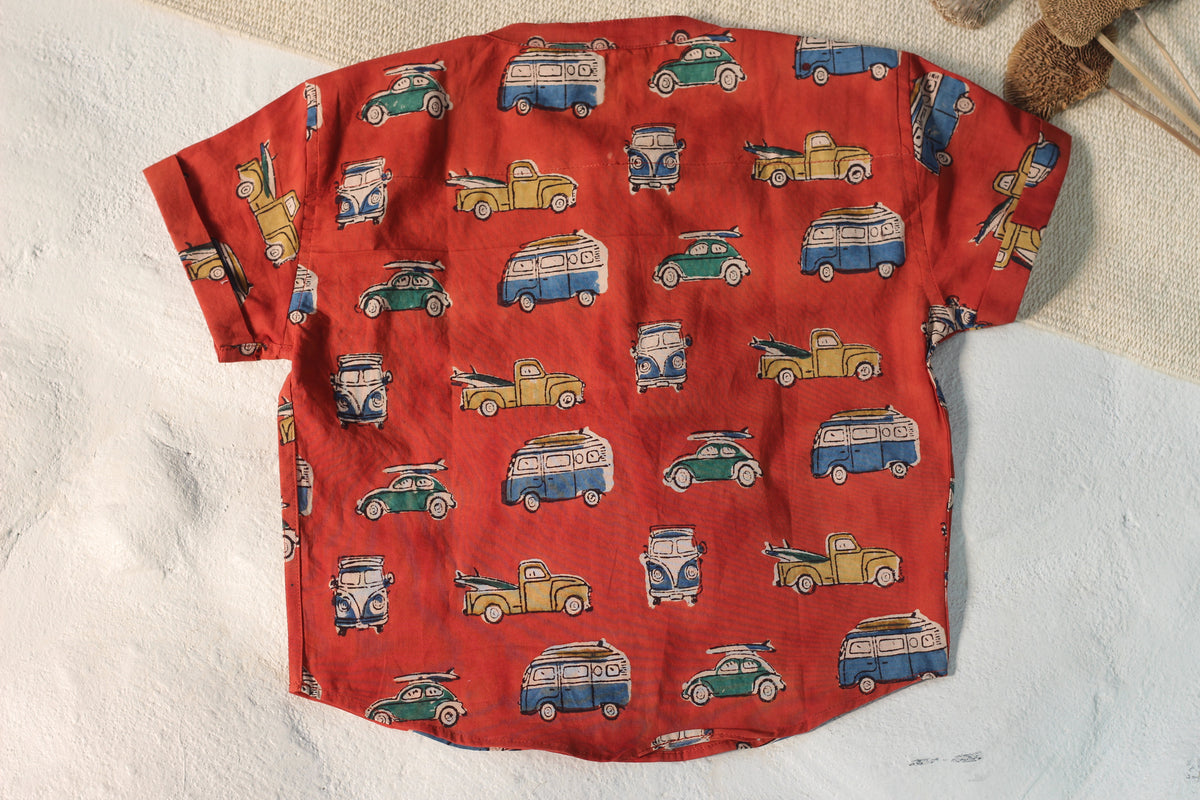 Bagru Maroon Retro Camper Van Shirt