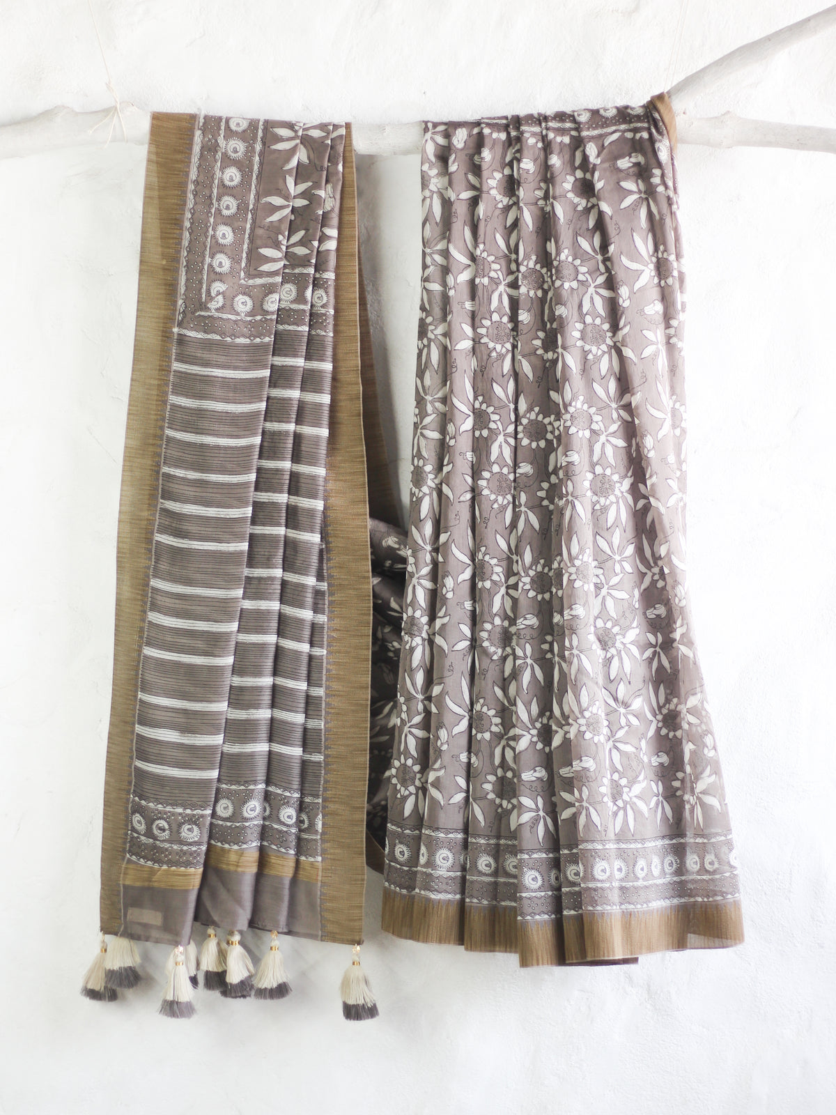 Krishna Jaal in Gray - Chanderi Saree