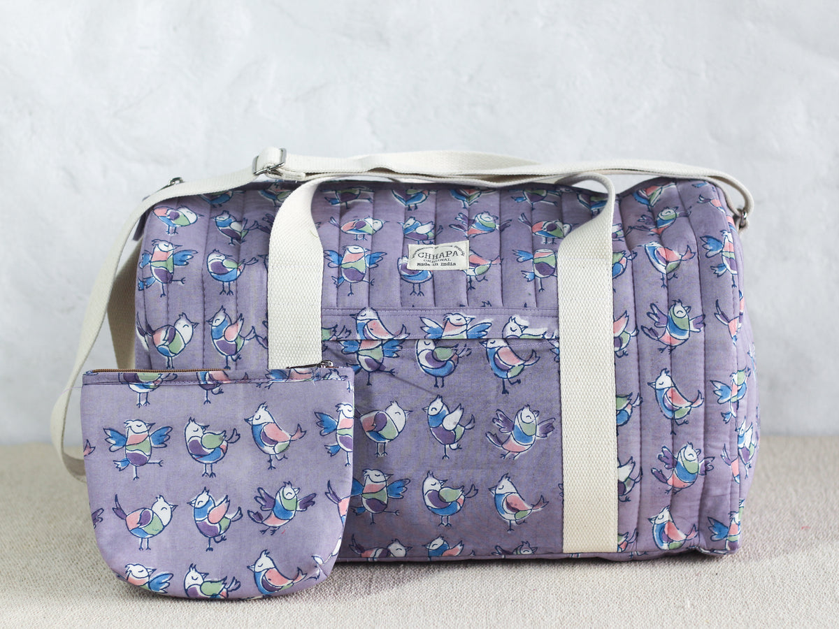Purple birdie Duffle Bag
