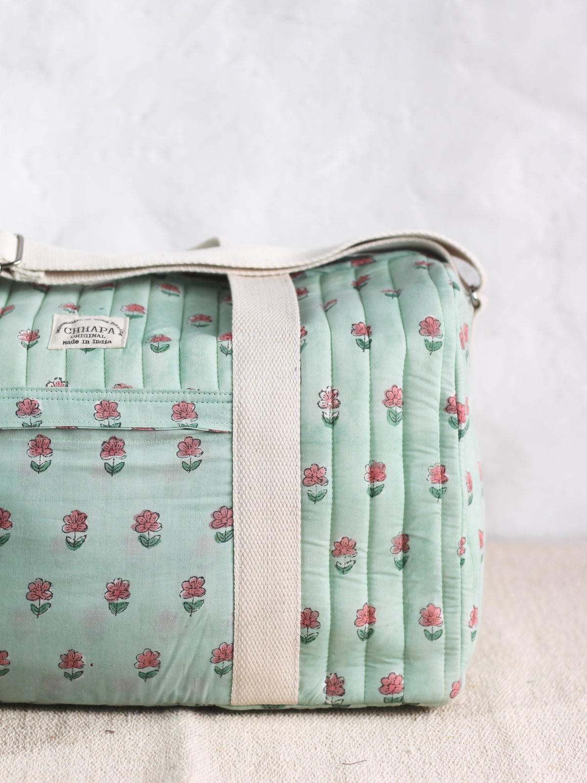 Mint Gulab butti Duffle Bag