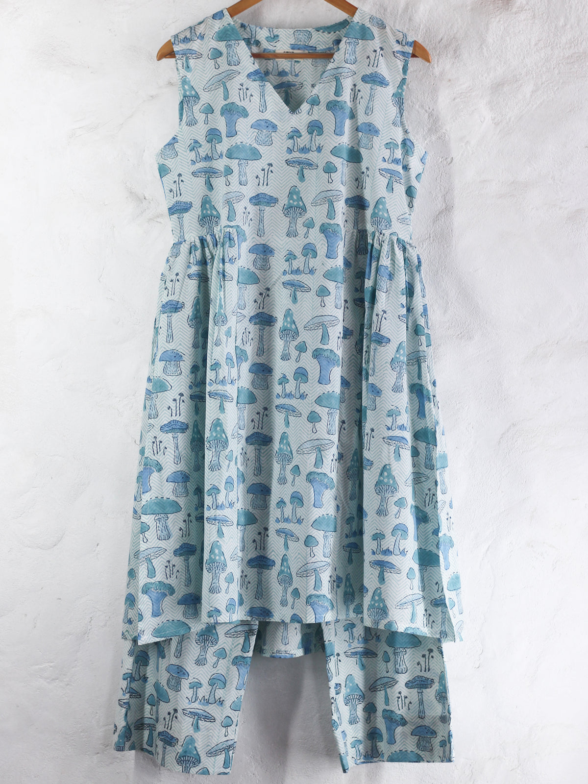 Skyblue Chevron with Mushroom Kurta set