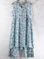 Skyblue Chevron with Mushroom Kurta set