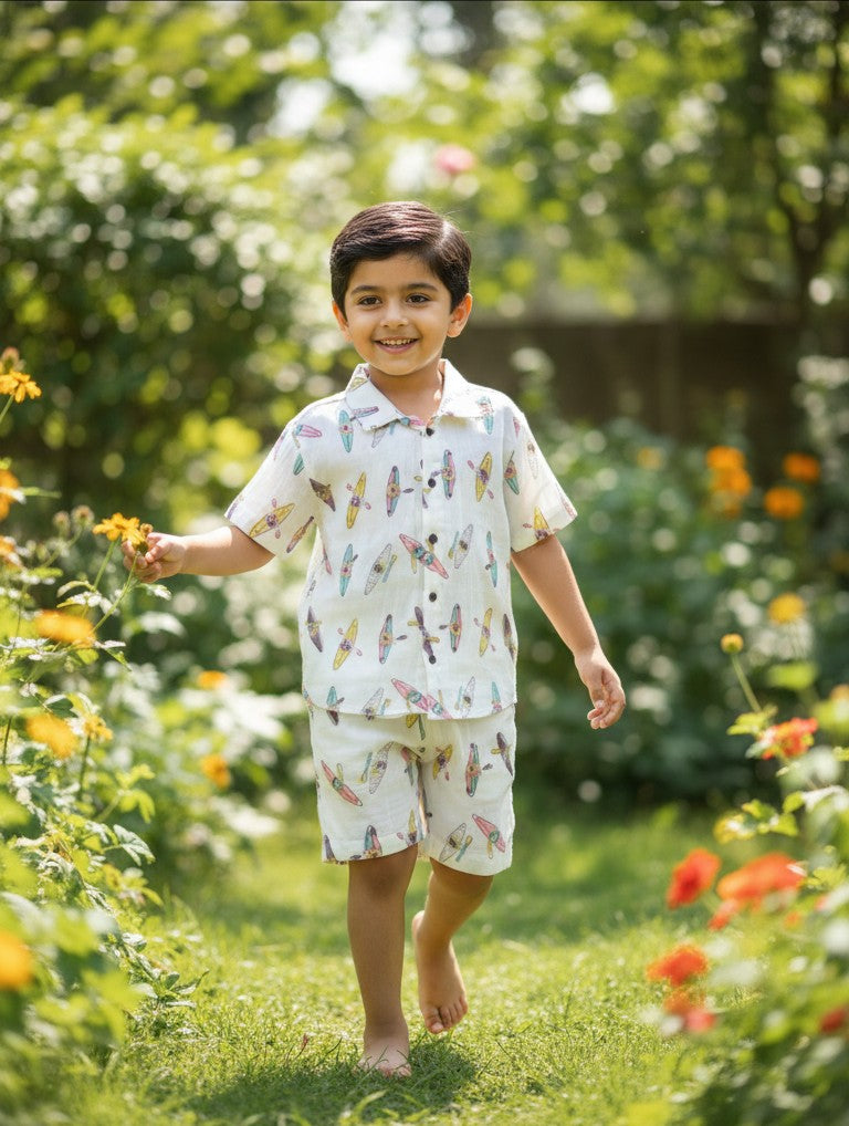 KIDS KAYAKING MUSLIN SHIRT & SHORT SET