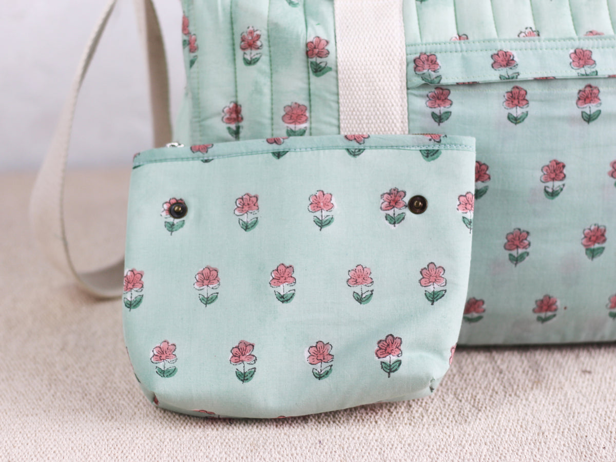Mint Gulab butti Duffle Bag