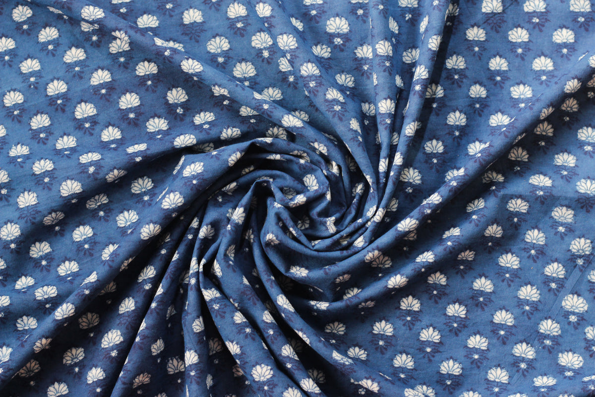 Fabric -Indigo Flower Butti
