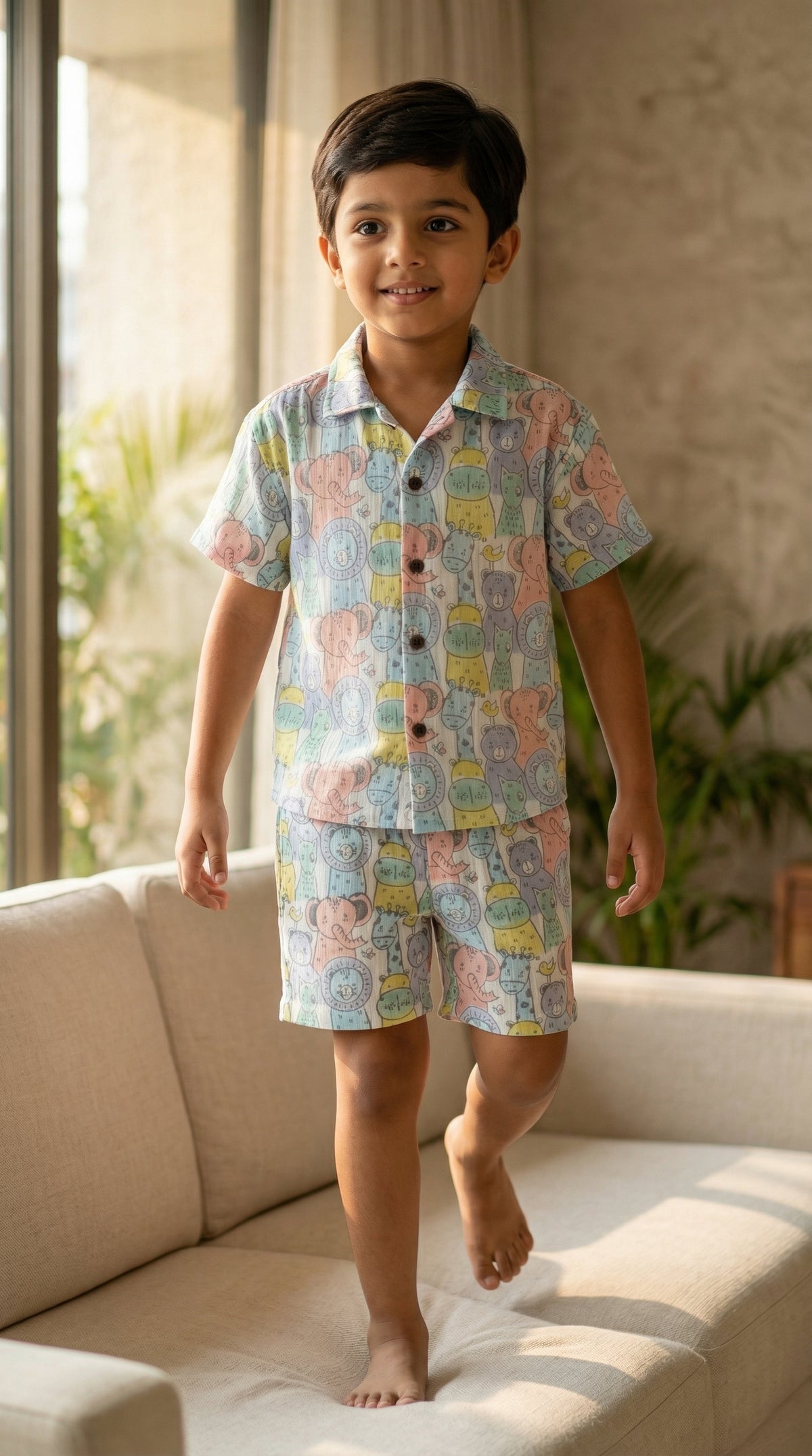 ANIMAL PARTY MUSLIN SHIRT & SHORT SET