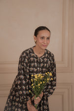 BIRDSONG BLACK Cotton Kurtaset