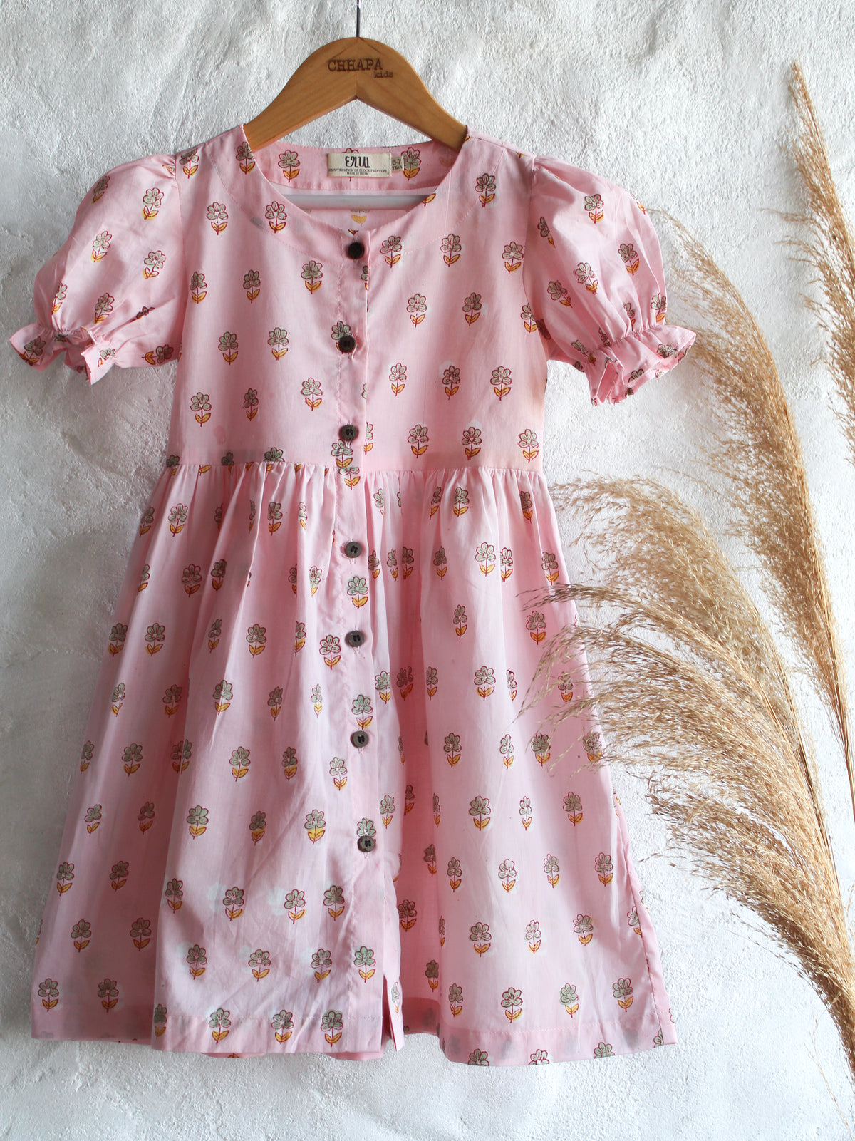 Ruffle Pink Flower Butti Dress