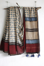 ELEPHANT IN BAGRU BASE - Chanderi Saree
