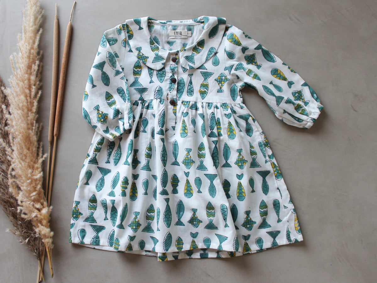 White Finny Collar Dress - CHHAPA