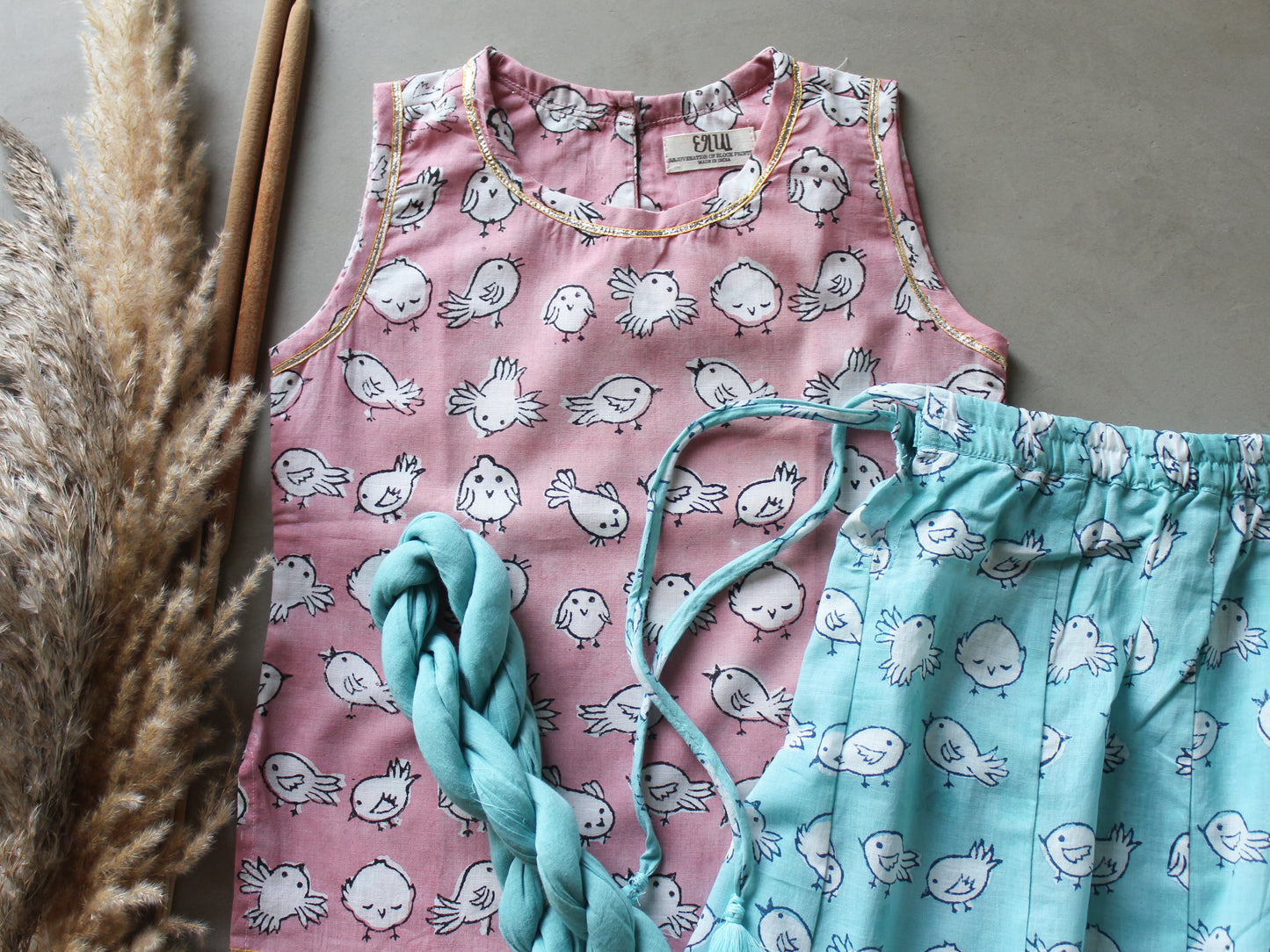ChaniyaCholi- Birdies In Mint & Pink