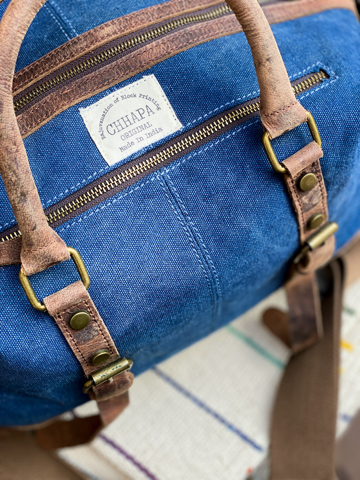 Canvas Leather Indigo Duffle Bag - CHHAPA