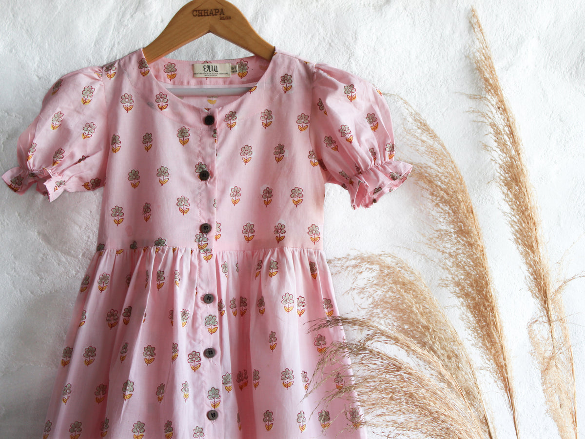 Ruffle Pink Flower Butti Dress