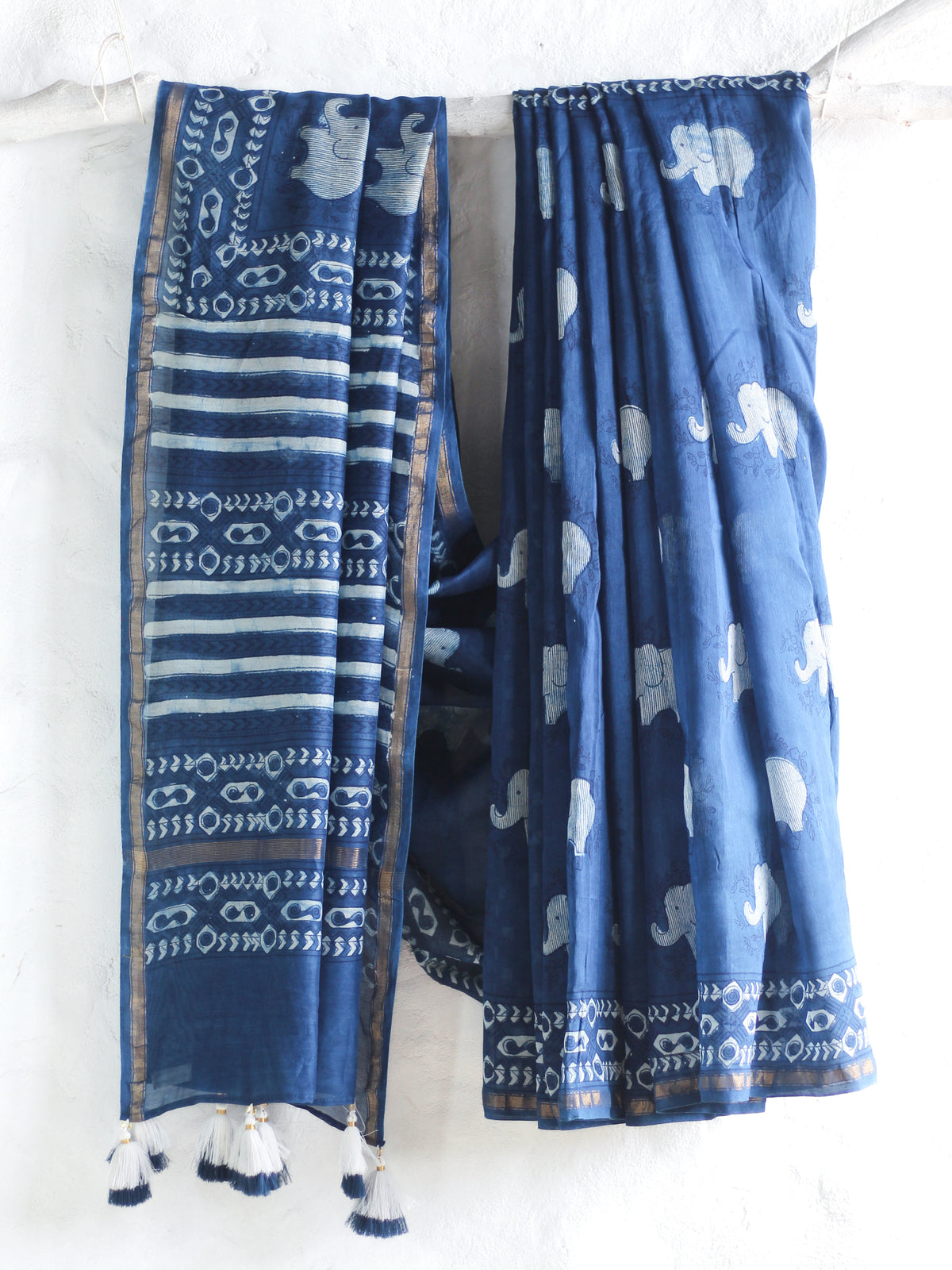 Dabu Indigo Elephant-Chanderi Saree
