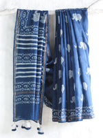 Dabu Indigo Elephant-Chanderi Saree