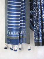 Dabu Indigo in Krishna jaal -Chanderi Saree
