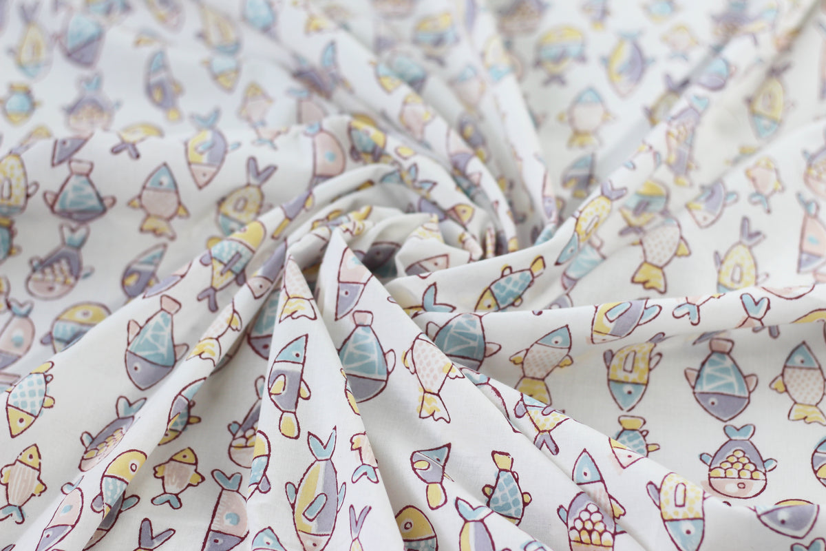 Fabric - Pastel Fish in White