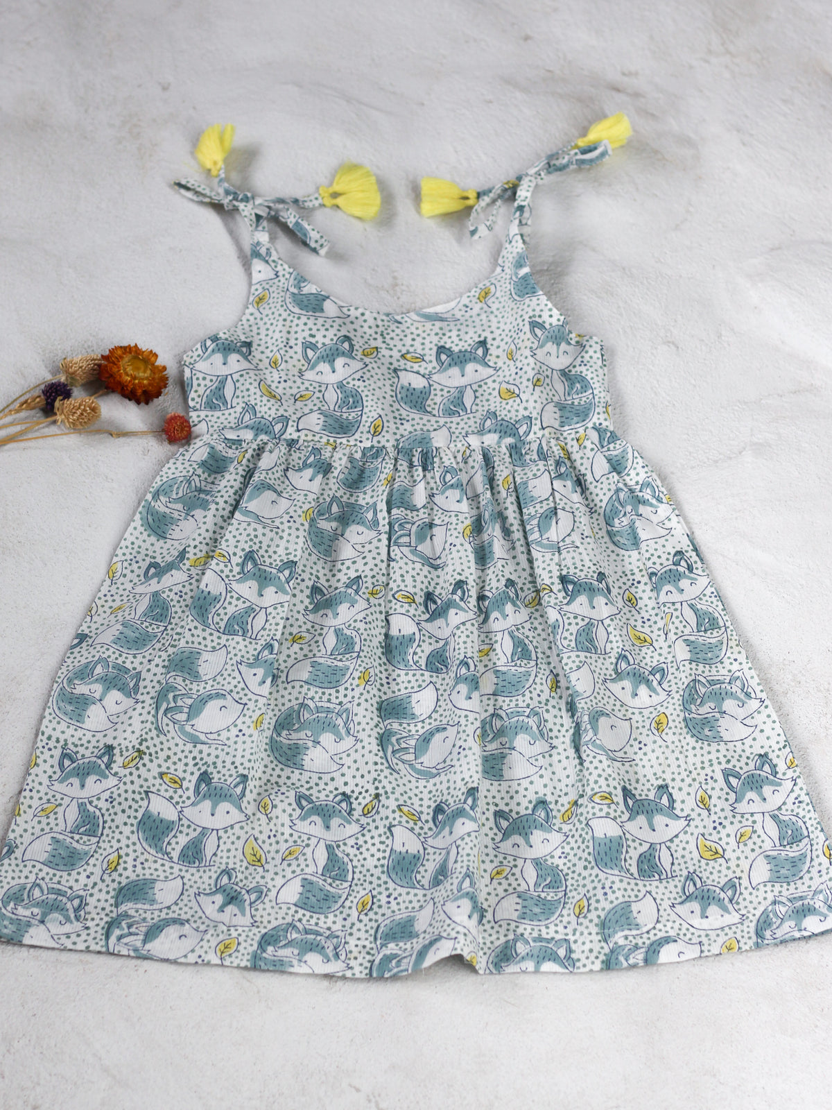 KIDS SHOULDER TIE DRESS FRIENDLY FOX