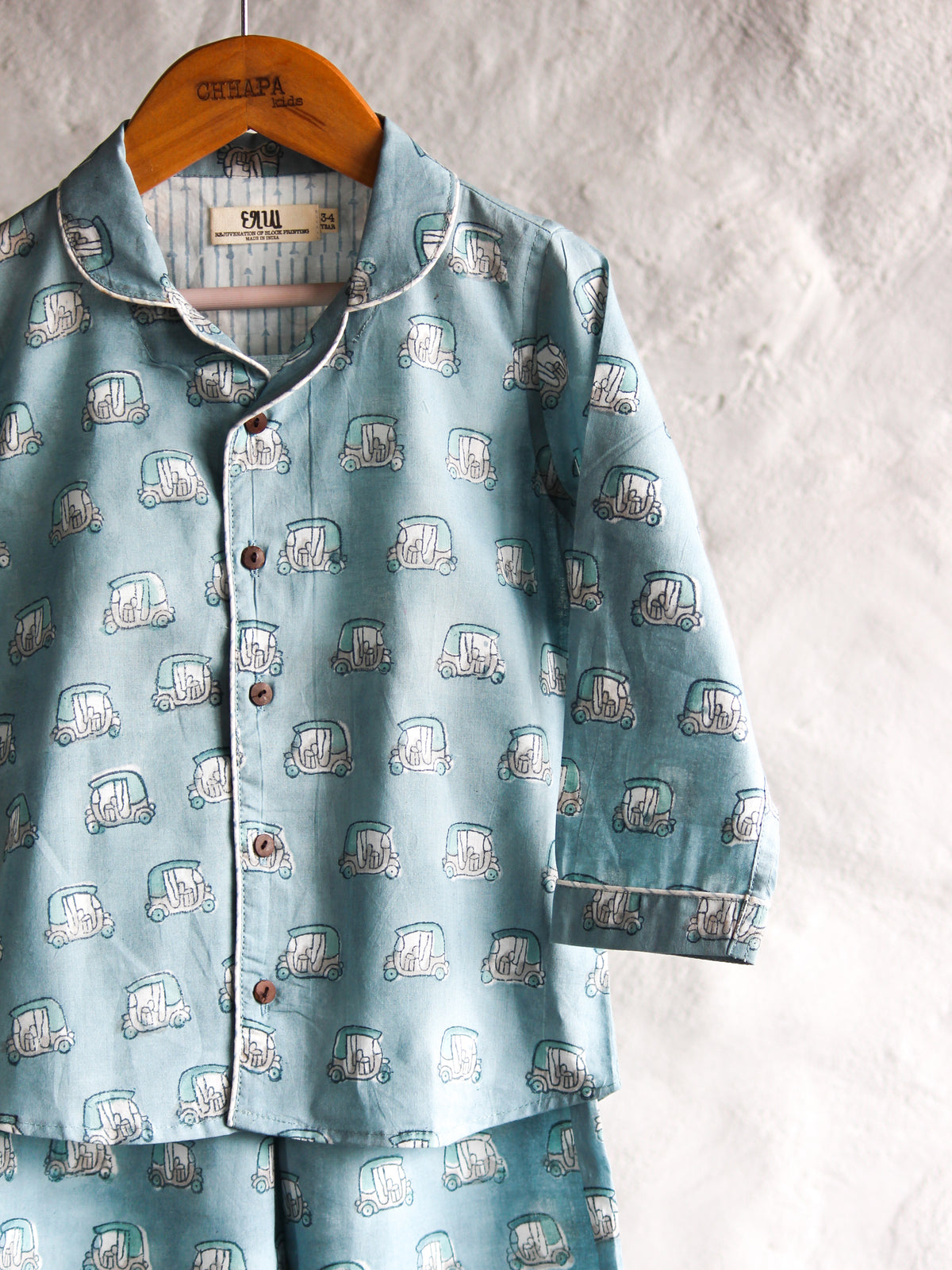 Unisex Kids Pajama -Auto rickshaw in Teal Blue