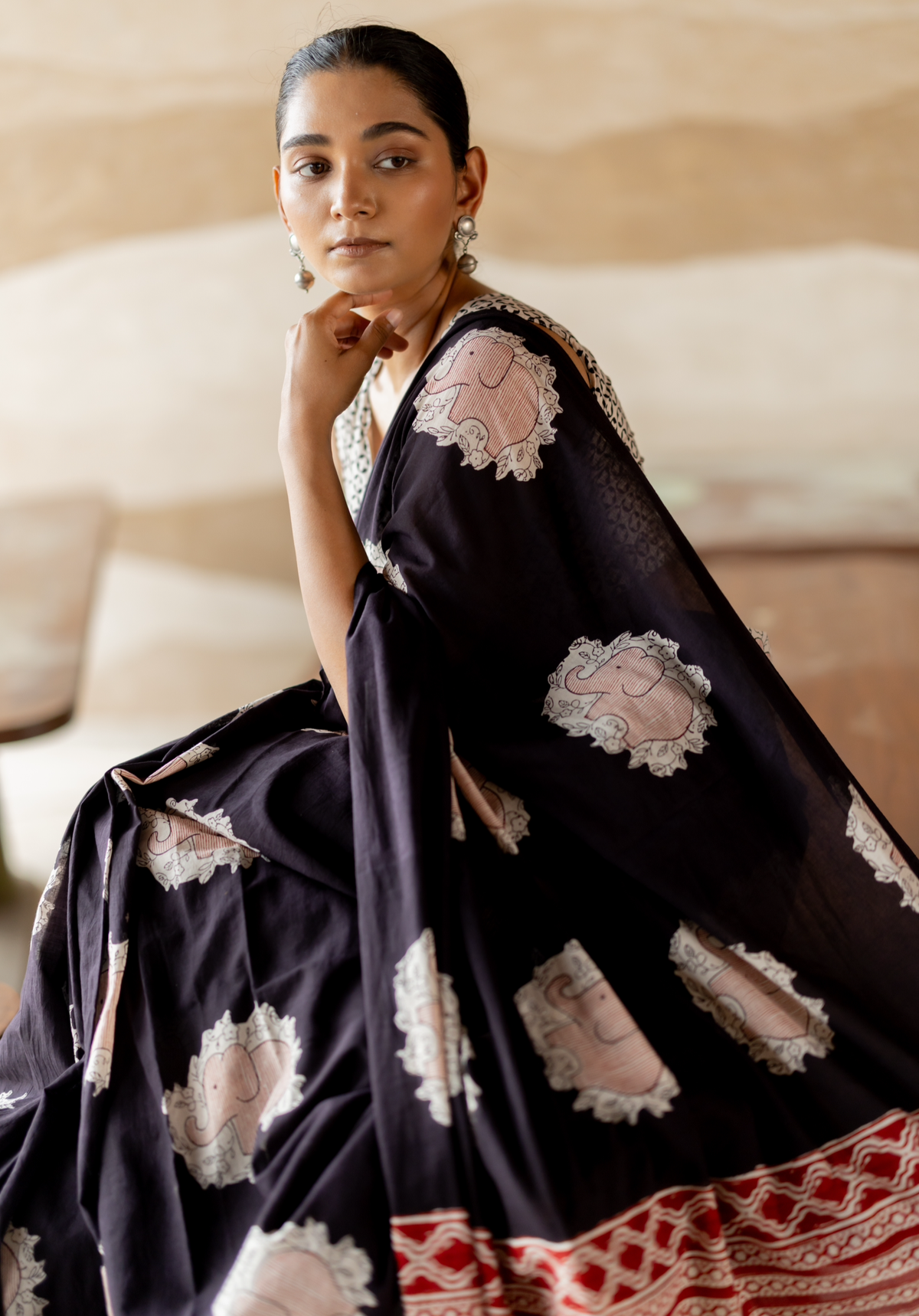 MIDNIGHT ELEPHANT – Mul Cotton Saree