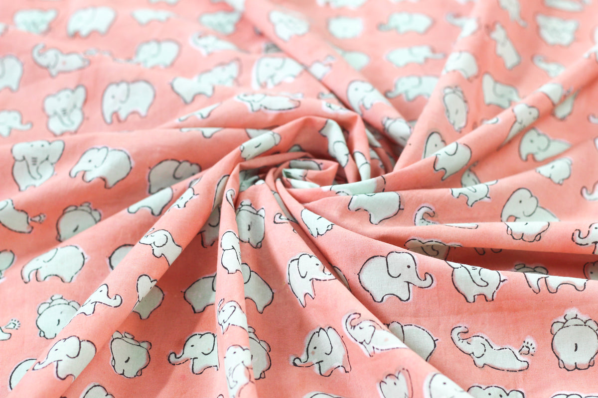 Fabric -Elephants in Peach