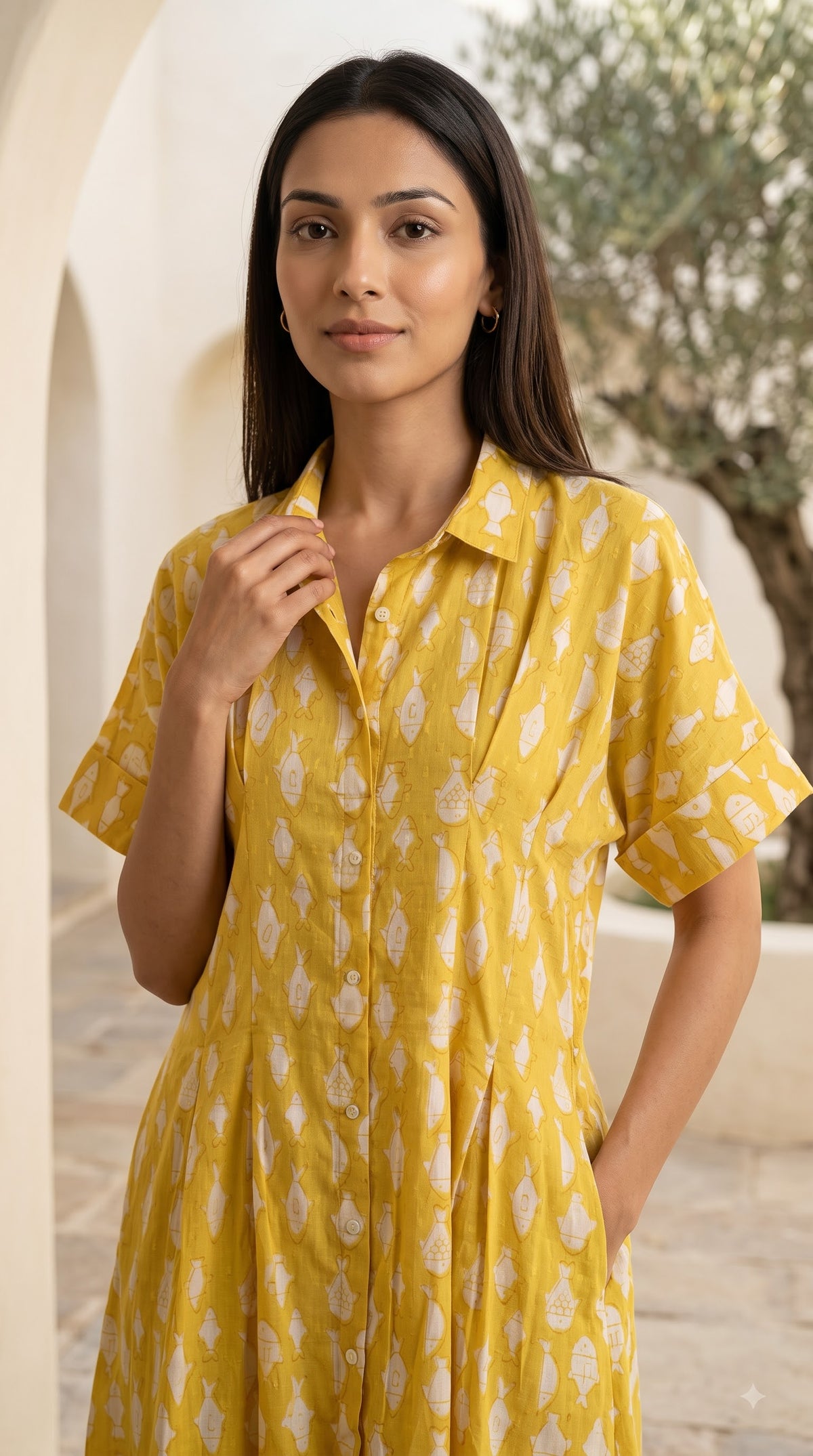 Golden Yellow Fish Collar Dress