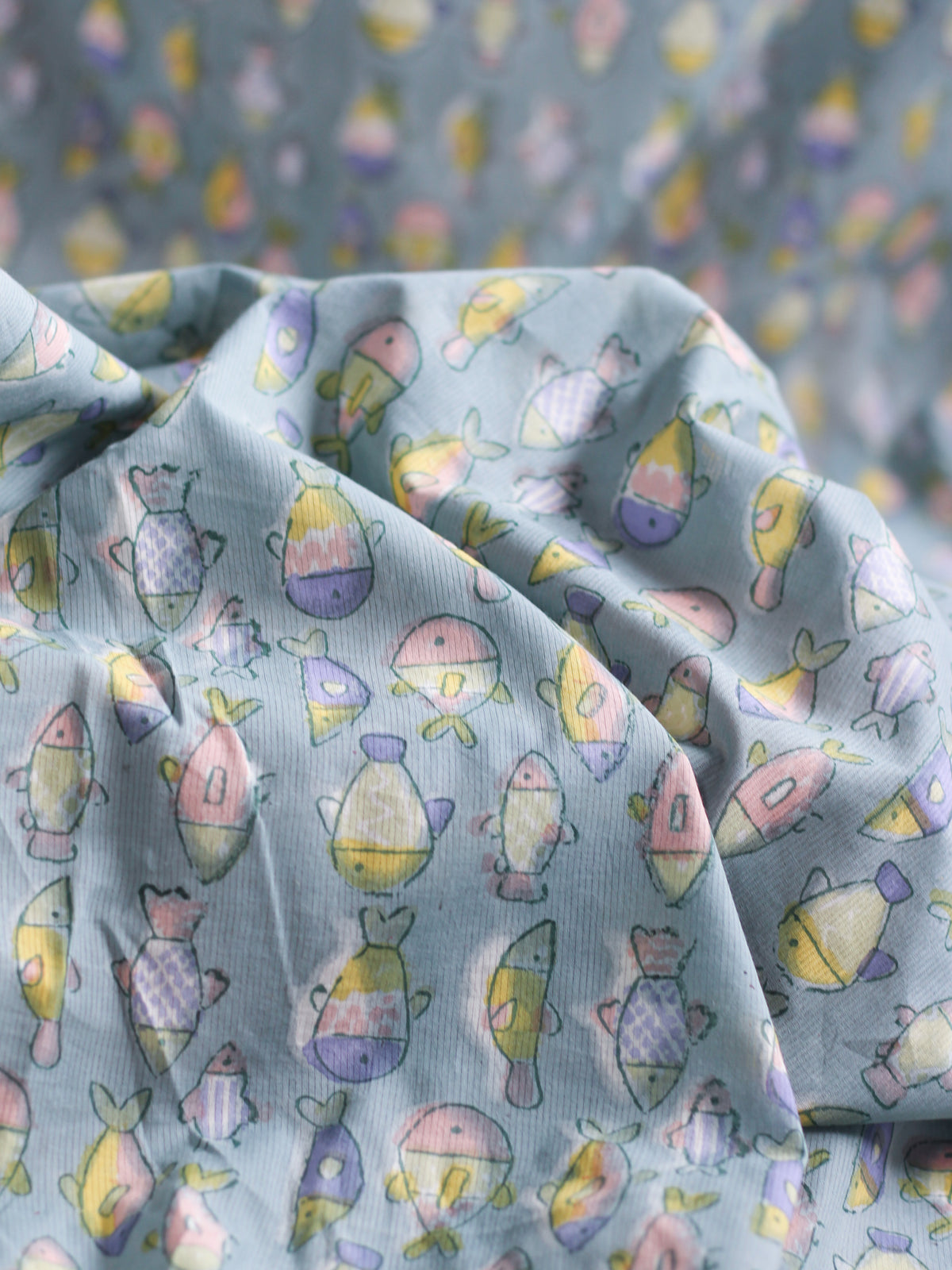 Fabric - Fish in Bluish Gray