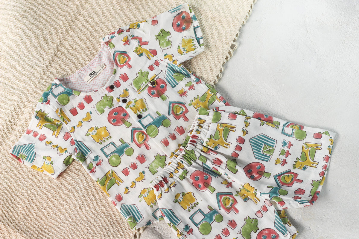 KIDS FARM MUSLIN SHIRT & SHORT SET
