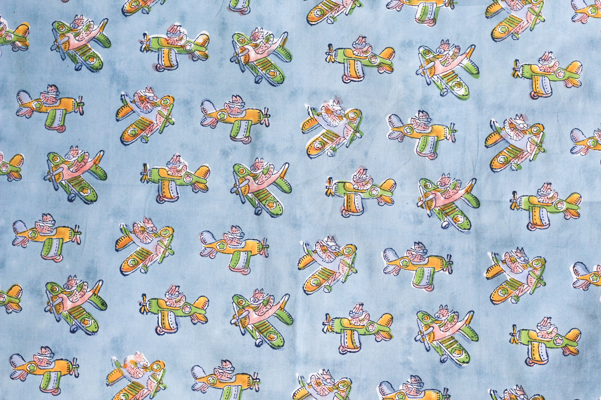 Fabric - Plane in Sky Blue