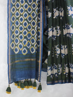 Bagru Natural Indigo Green-Chanderi Saree
