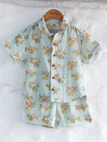 KIDS PLANE MUSLIN SHIRT & SHORT SET