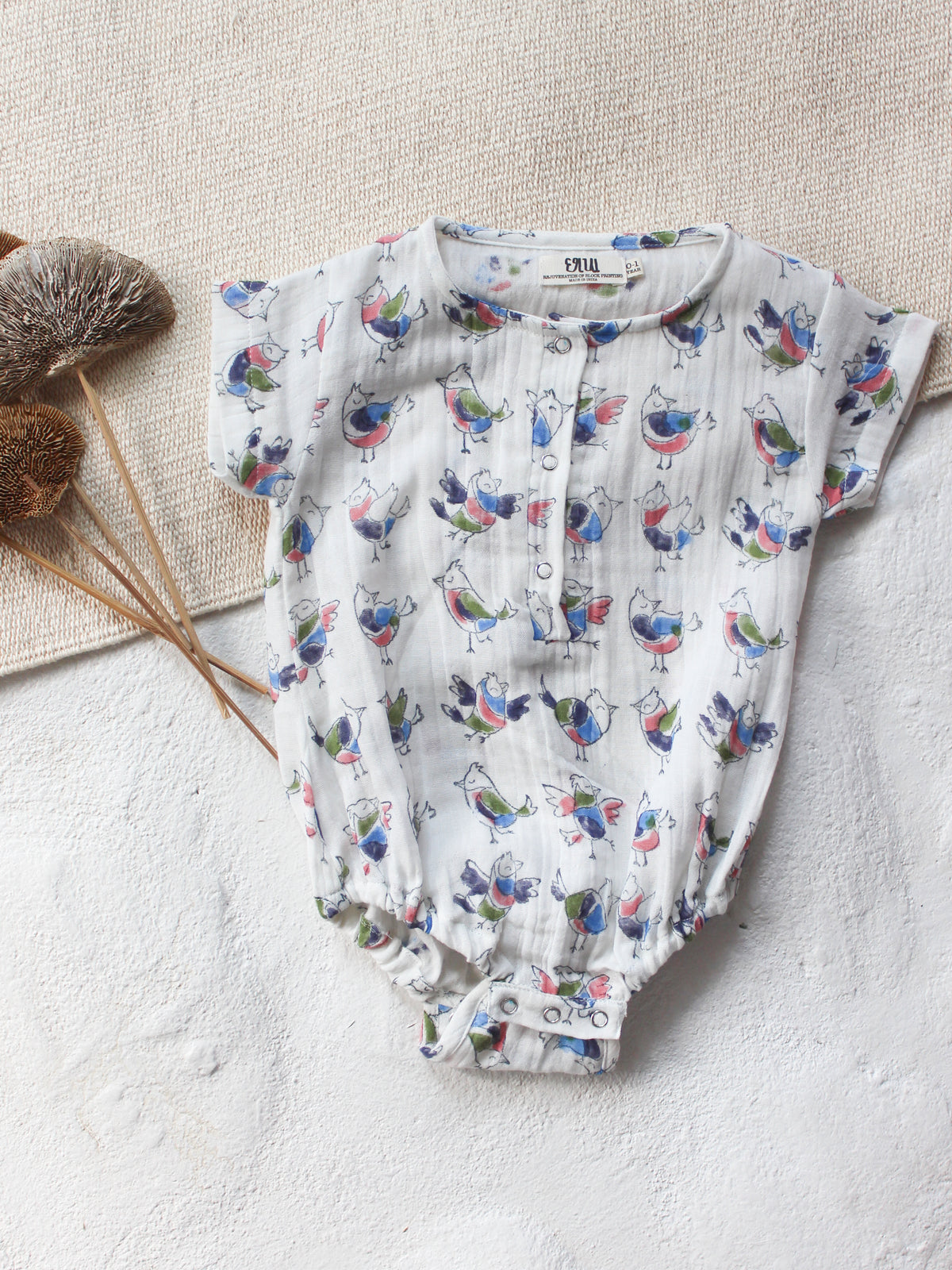 BABY MUSLIN BIRDS ROMPER