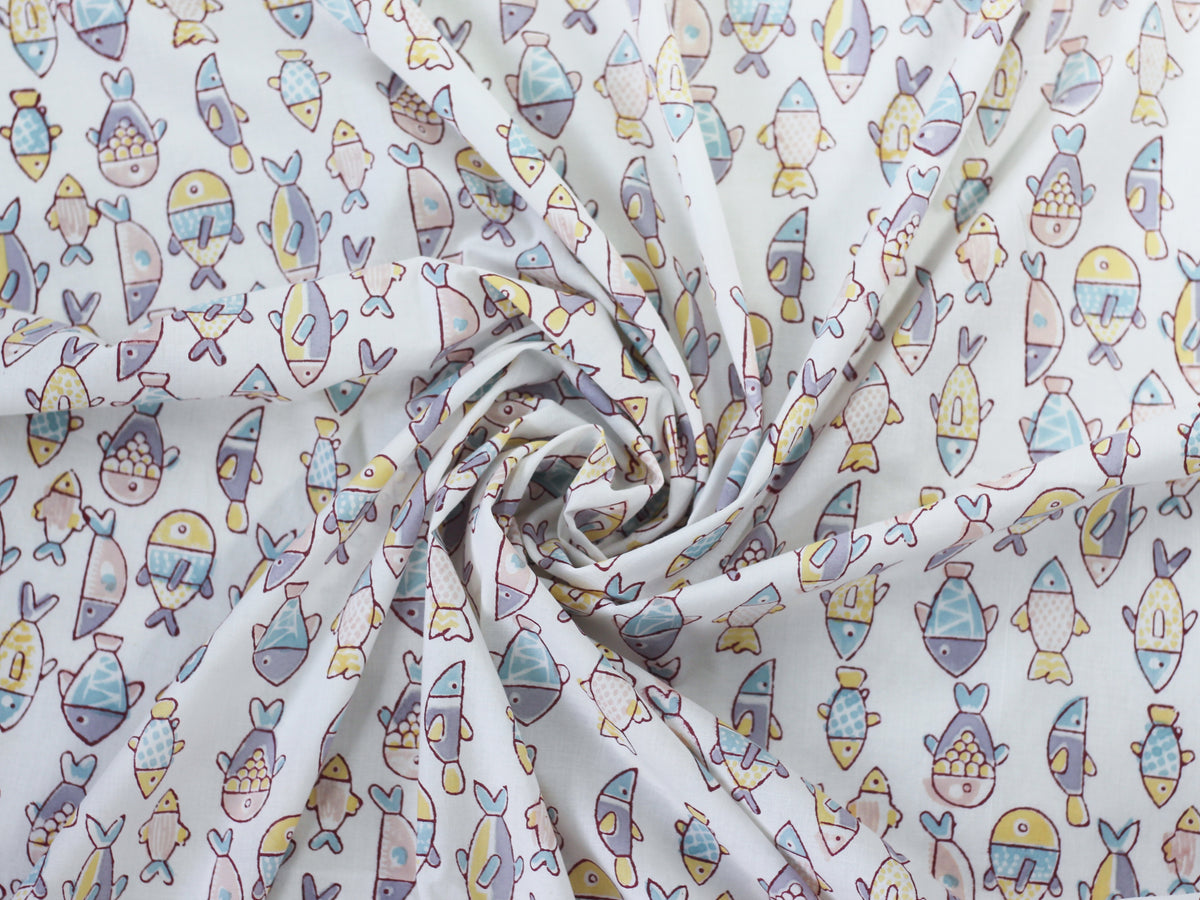 Fabric - Pastel Fish in White