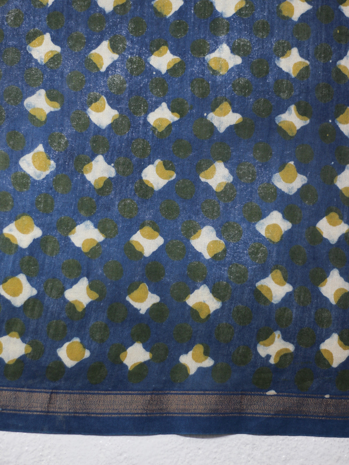 Bagru Natural Indigo Gulab -Chanderi Saree