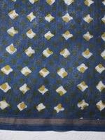 Bagru Natural Indigo Gulab -Chanderi Saree