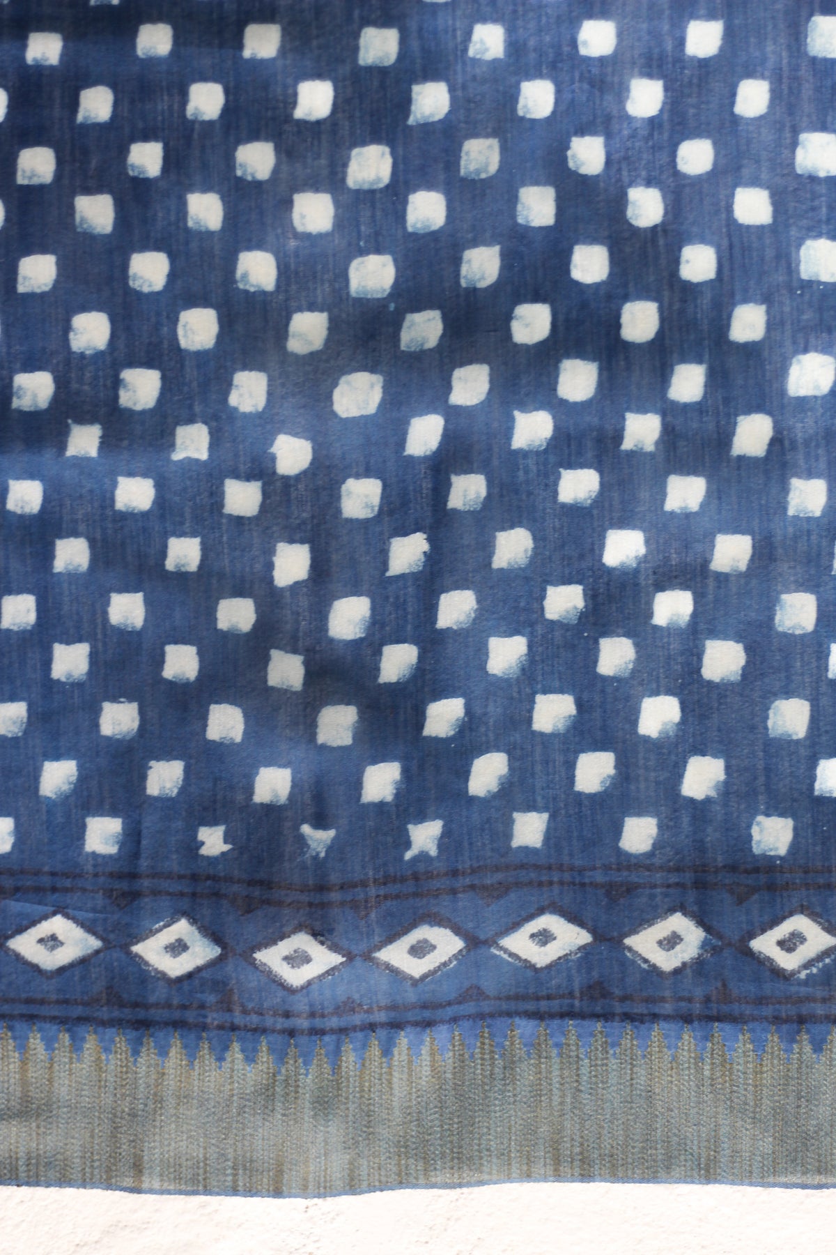 Dabu Indigo Fish -Chanderi Saree