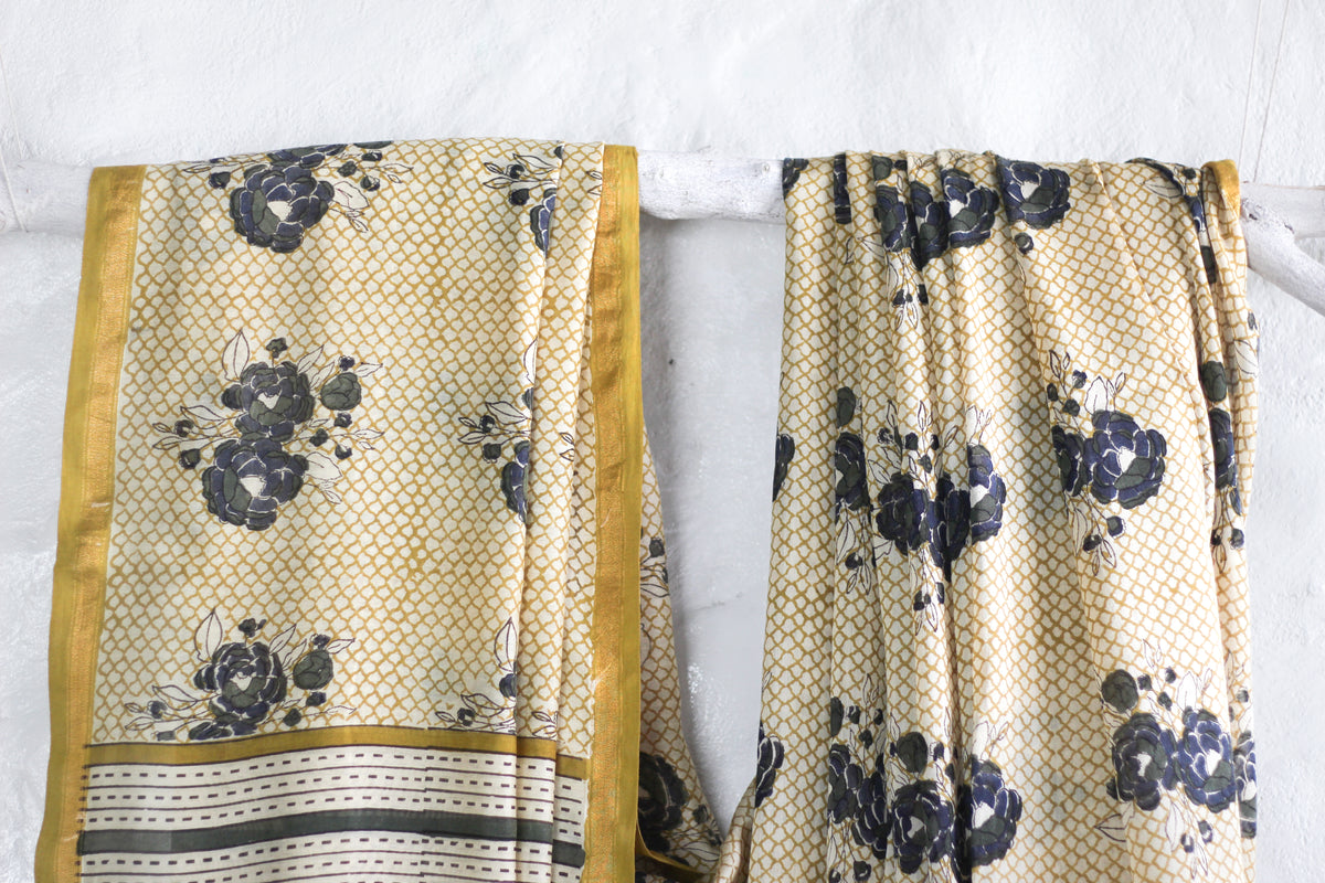 Bagru Natural Yellow-Chanderi Saree