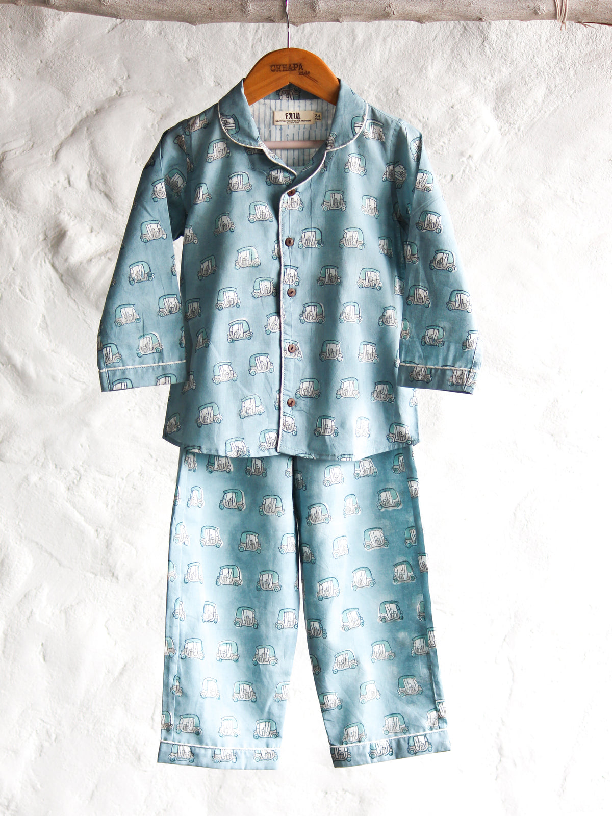 Unisex Kids Pajama -Auto rickshaw in Teal Blue