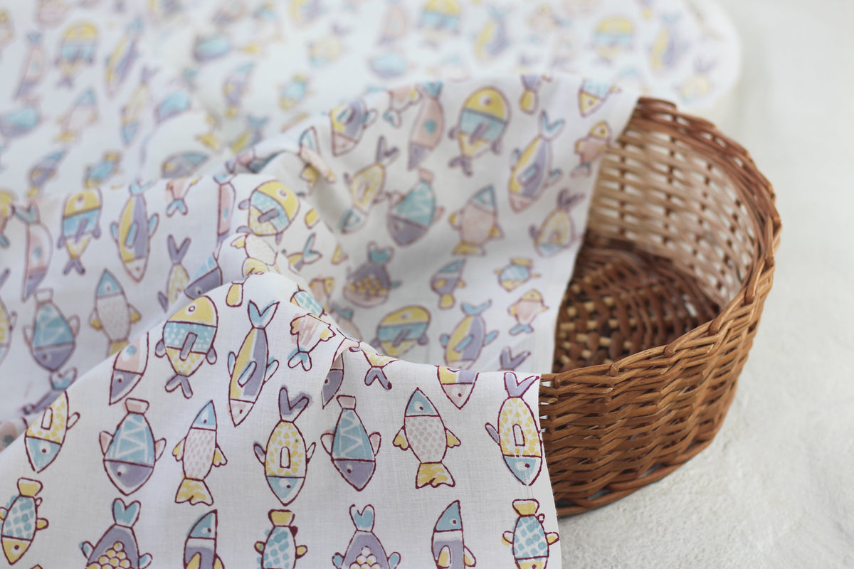 Fabric - Pastel Fish in White